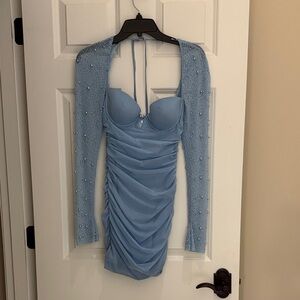 Elegant Blue Beaded Women's Dress